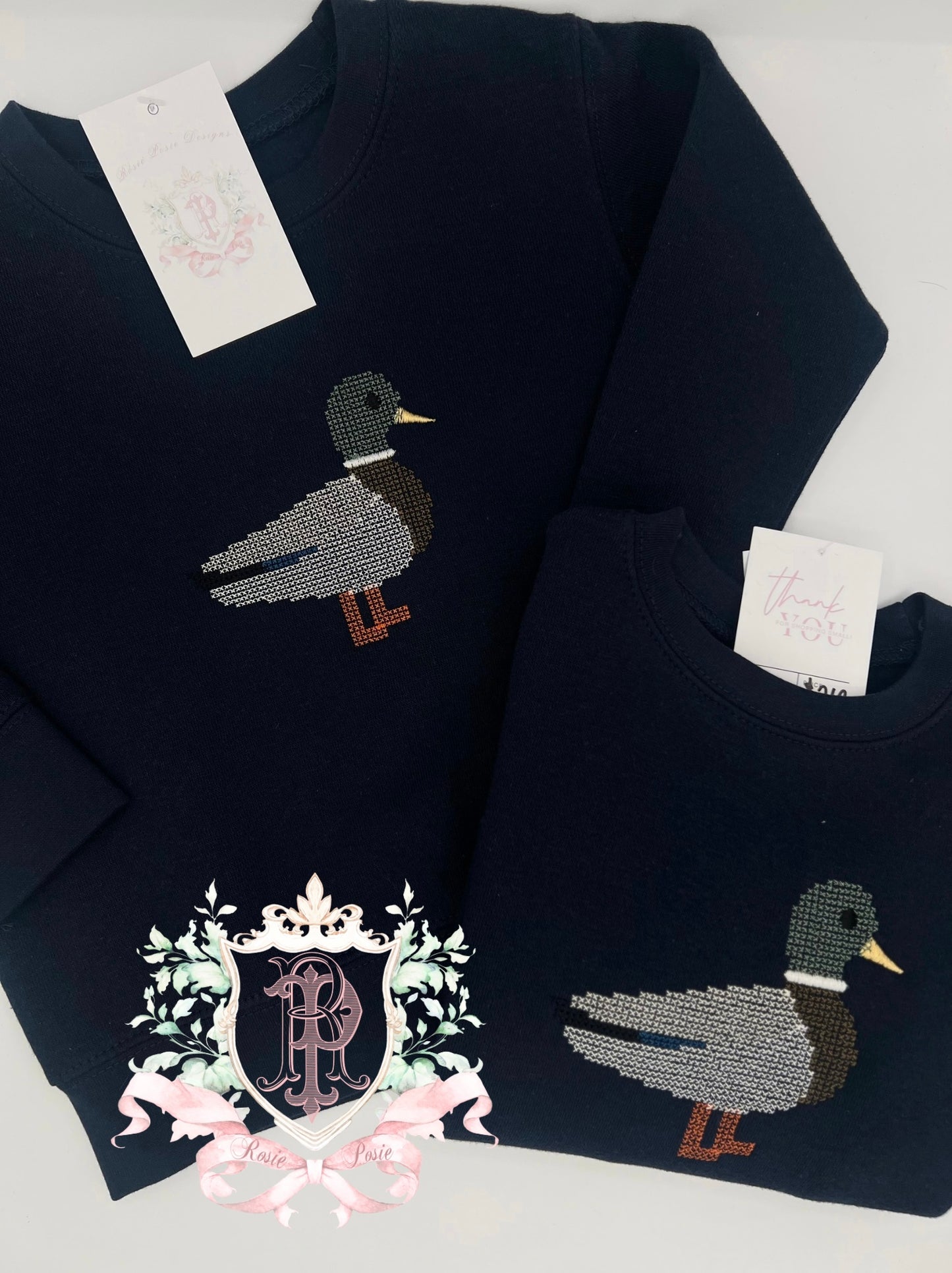 Cross stitch mallard crewneck