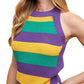 Mardi Gras Striped Halter Neck Sweater Tank Top