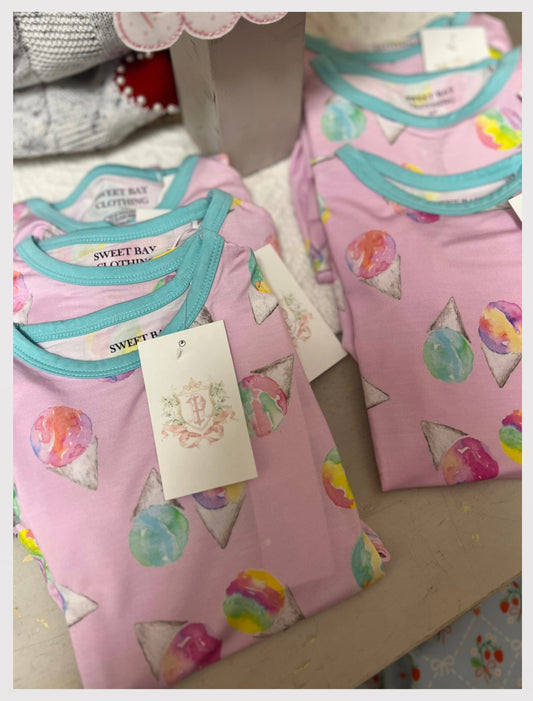 Pink Snow Cones Two Piece Pajama Short Set
