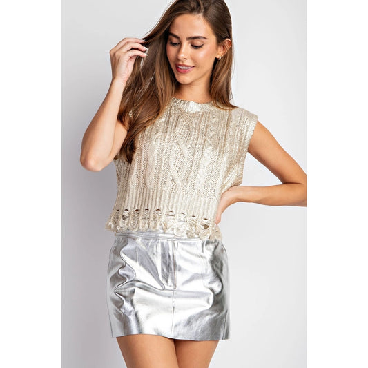 Cable Knit Metallic Foil Coated Vest