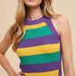 Mardi Gras Striped Halter Neck Sweater Tank Top