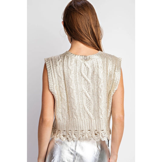 Cable Knit Metallic Foil Coated Vest