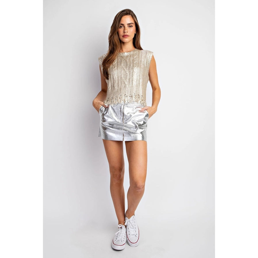 Cable Knit Metallic Foil Coated Vest